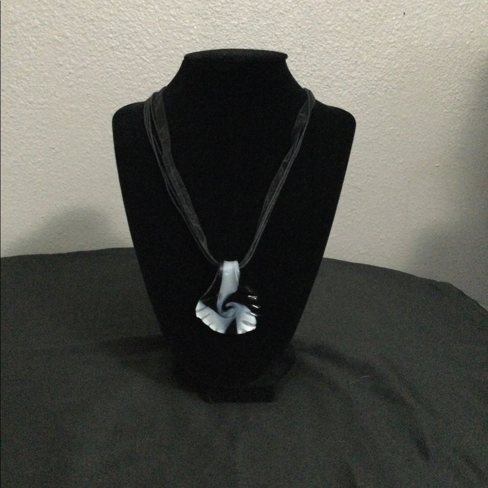 White and black blown glass pendant-costume jewelry